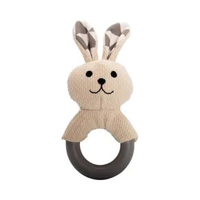 Hasenbeißring mit TPR-Ring, mit Sound, 21 cm, creme/grau, HipHop